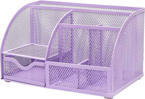 Exerz Light Purple Desk Organizer, Office Supplies with Drawer for Home Workspace and Desktop Storage
