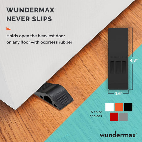 Wundermax Door Stoppers - Pack of 3 Rubber Wedge for Carpet, Hardwood, Concrete, and Tile