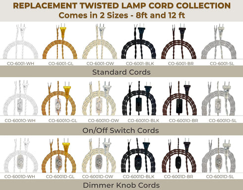 Royal Designs, Inc. 8Ft Twisted Rayon Lamp Cord with NEMA-15P Plug, Off-White, Pack of 1