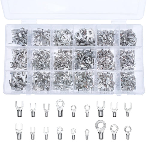 600 Pcs Non-Insulated Crimp Terminal, 22-10 AWG Tin-Plated Copper Ring Fork Terminals Electrical Wire Connector Kit