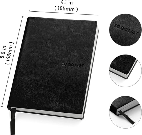 Daily to Do Checklist Notebook, Task Management, Organizer Planner, Hardcover, Ribbon Bookmark, 4.1 x 5.8”, A6 size,110 Sheets (Black)