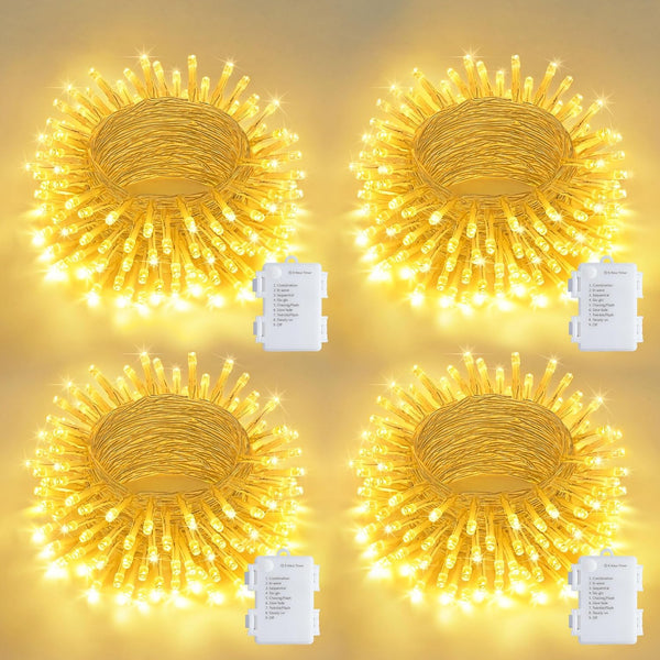 JMEXSUSS 4 Pack 50 LED Battery Operated String Lights Warm White, Each