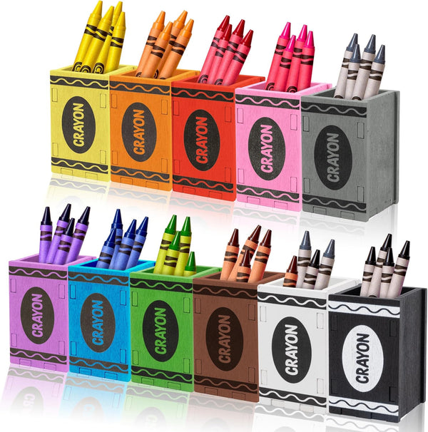 MALLMALL6 Crayon Pencil Holder - 11Pcs Christmas Wooden Colored Pen Holder, Colorful