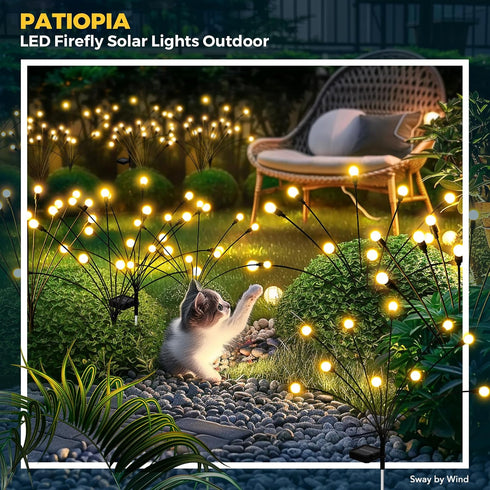 Solar Garden Lights - 20 LED Firefly Outdoor Lights, Waterproof for Christmas Yard Patio Pathway Decoration (2 Pack)