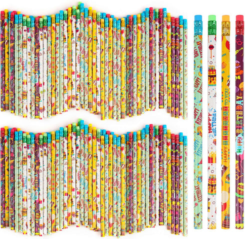 Kolewo4ever 200 pieces Happy Birthday Pencils, Colorful Printed with Top Erasers for Classroom Gifts