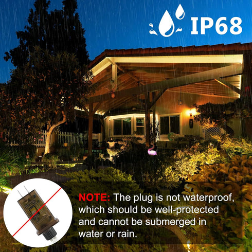 50ft 600 8 Connectable Outdoor Rope Lights, LED Warm White Strip Light Plug in for Indoor with Waterproof Modes