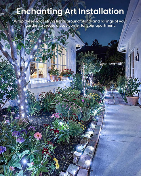 2 Pack 66Ft 200 8 Minetom Solar String Lights, Total LED Solar Fairy Lights Outdoor Waterproof, Modes Firefly Starry