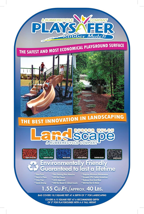 Swing-Sets, (40 LBS 1.55 Playsafer Rubber Mulch Nuggets Protective Flooring for Playgrounds, Play Areas