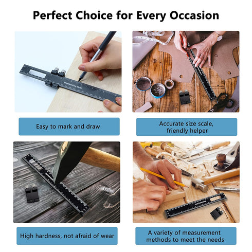 Precision Pocket Woodworking Ruler, 8 Inch Marking Measuring Ruler, Metal Construction Ruler with Slide Stops