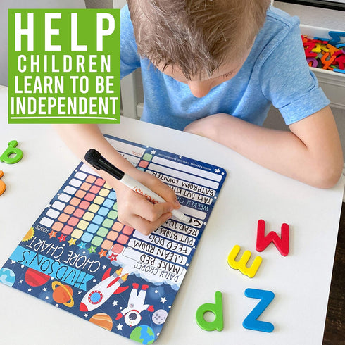 Magnetic Chore Chart for Kids - Good Behavior Chart at Home, Dry Erase Daily, Weekly Responsibility List, Space Chore