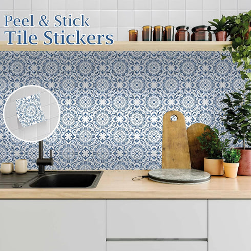 Peel & Stick Tile Stickers 12 PCS Self Adhesive Backsplash Decorative Wall Stickers for Kitchen Bathroom Tile Decals Waterproof & Removable 6" x 6" (Blue) by SVNOOC