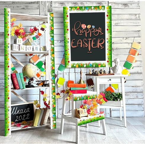 Spring Easter Bulletin Board Border, 2 Rolls of Spring Green Grass and Easter Egg Trim for Classroom Holiday Decorations