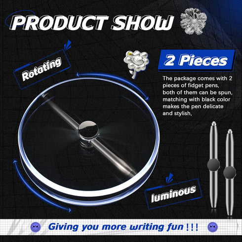 Chinco 2 Pieces Fidget Pen, Spinning Pen with LED Light, Multi-Functional Stress Reducer Gift for Students