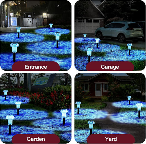Solar Pathway Lights, 4 Pack Blue LED Mushroom Solar Powered Outdoor Lights for Garden and Landscape