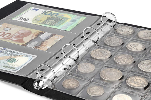 MUDOR 4 Ring Classic Binder, Empty Albums Stockbook for Stamps, Documents, Coins, Bank Notes Classic Binder (Red)