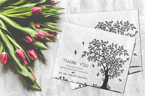 Elcer (40 Pack) Funeral thank you cards with envelopes Celebration of life Floral Tree acknowledgment memorial Sympathy