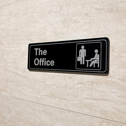 The Office Sign Self-Adhesive Acrylic Sign for Door or Wall, 9 X 3 Inch Name Plate (Black and White)