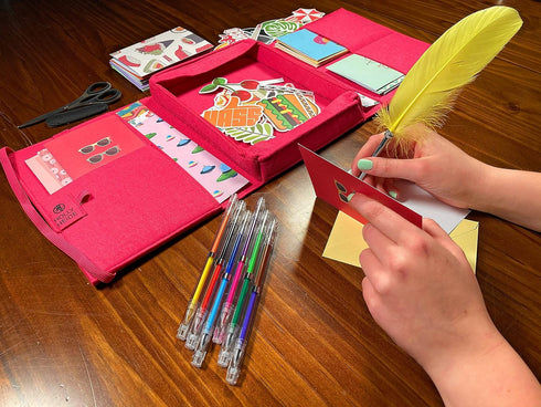 Deluxe Stationary Pen Pal Pack, Hot Pink, 54-Piece Paper Set, Scissors, Sticker Pack, Glue Stick, Gel Pens