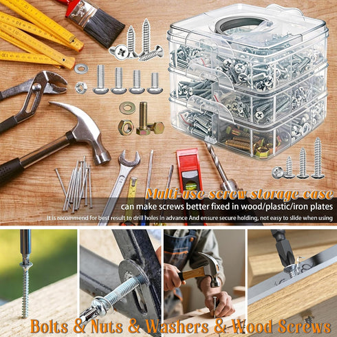 Dianrui 2013 8.8 Set (3 PCS Metric & SAE Nuts & Bolts & Wood Screws Assortment Kit, Phillips Pan Head & Flat Head