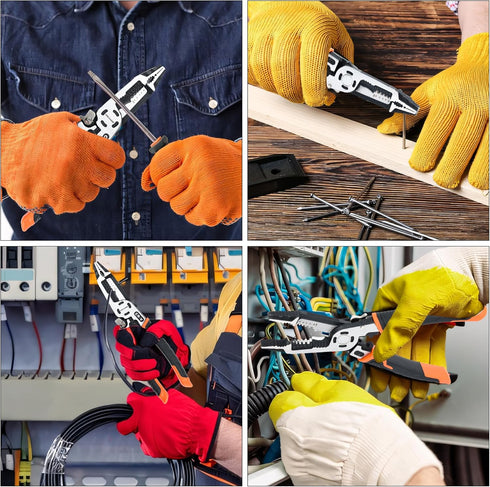TOOLEAGUE 9-in-1 Wire Stripper Tool, Multifunctional Needle Nose Pliers for Electric Cable Stripping Cutting and