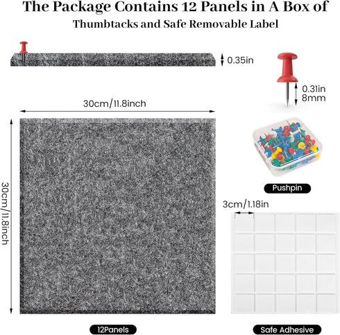 Large Office Cork Board Alternative, 47"x35", 12 Pack Felt Wall Tiles Self-Adhesive Safe Removable No Damage for Wall.