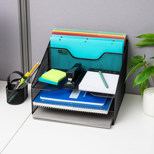 Mind Reader File Organizer, Set of 2, Metal Mesh Desk Organizer, Storage Paper Tray, 12.5"L x 11.5"W x 9.5"H, Black