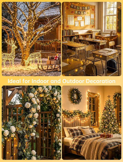 33 100 Hopolon String Lights Indoor Outdoor, FT LED Christmas Lights Waterproof, Connectable Green Wire Twinkle Fairy