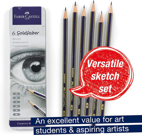 Faber-Castell Graphite Sketch Pencil Set - 6 Drawing Pencils (2H, HB, B, 2B, 4B, 6B) and Sketching Supplies