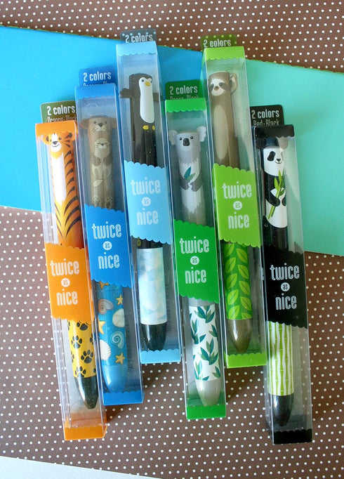 Twice as Nice 2 Color Click Pens - Cute Creatures, Set of 6