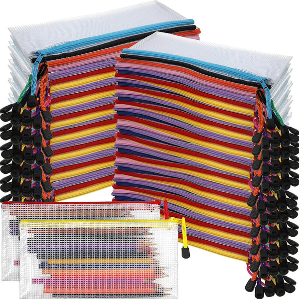 Harloon 150 Pack Bulk Pencil Pouch, 9.5 x 4.5 Inch Clear Mesh Zipper Cases for Office, Travel, Cosmetics, Toiletry Bags