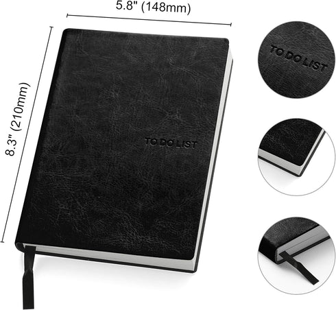 Daily to Do Checklist Notebook, Task Management, Organizer Planner, Hardcover, Ribbon Bookmark, 5.8 x 8.3”, A5 size, 110 Sheets (Black) by WS MATE