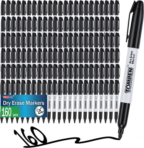 Dry Erase Markers Black,160 Bulk Pack Fine Tip,Low Odor Quick-Drying Whiteboard Markers