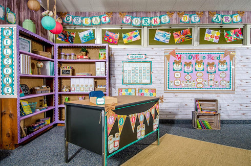 Teacher Created Resources Shabby Chic Wood Straight Rolled Border Trim, 50ft for Bulletin Boards, Walls, Desks