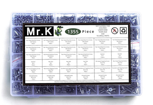 Mr.K Screw Assortment DIY Set, 1355 Pieces for Household Appliance, DIY Repair, Furniture