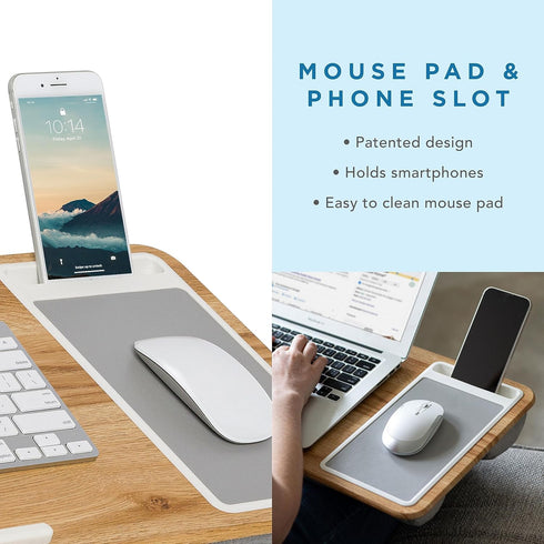 LAPGEAR Home Office Lap Desk with Device Ledge, Mouse Pad, and Phone Holder - Oak Woodgrain, Fits up to 15.6 Inch