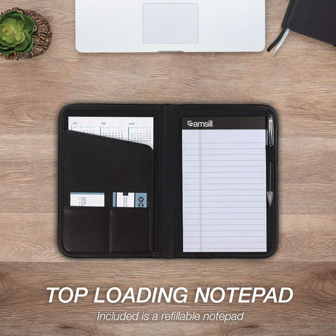 Samsill Professional Padfolio, Faux-Leather Mini Portfolio with 5 x 8 Writing Pad, Black