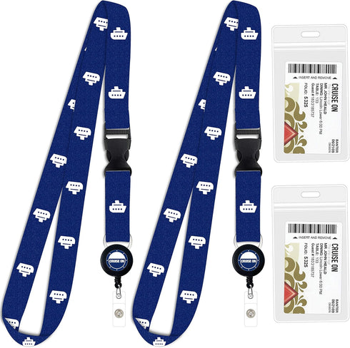 Cruise On Lanyard for Ship Cards – 2-Pack Retractable Badge & Waterproof Key Card Holder (Navy Blue)
