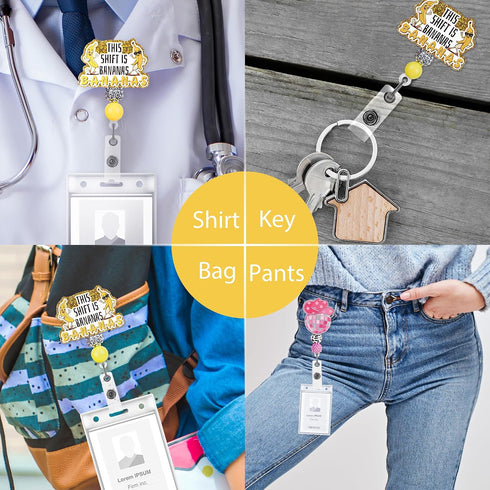 This Shift is Bananas Funny Name Badge Reel for Hospital Nurses, Acrylic Glitter Retractable ID Card Badge Holder