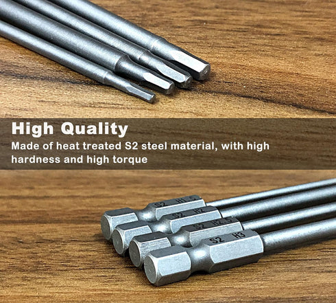 Hex Head Allen Wrench Drill Bit Set 1.5, 2.0, 2.5 & 3.0mm, S2 Steel 1/4" Hex Shank for Screwdrivers and Power Drill