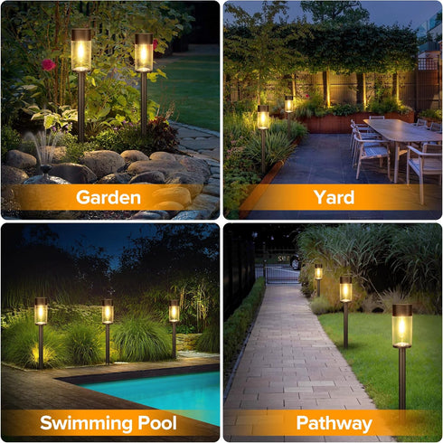 2 Pack DesignIP65 3000K UME Solar Pathway Lights Outdoor, Bright Solar Garden Lights with Metal Waterproof, Auto