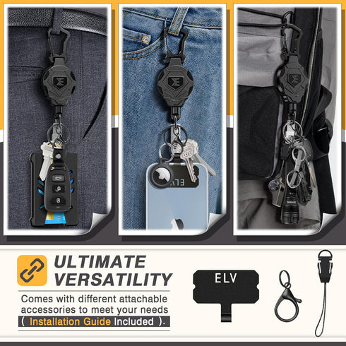 ELV Heavy Duty Retractable Keychain, Magnetic Closure and Carabiner, ID Badge Holder Clip with 31” Dyneema Cord