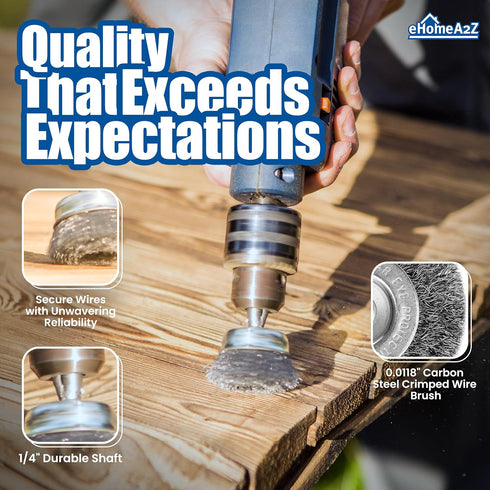 EHOMEA2Z Wire Wheel Steel Brush Cup for Drill - 1/4 Hex Shank for Cleaning, Rust Removal
