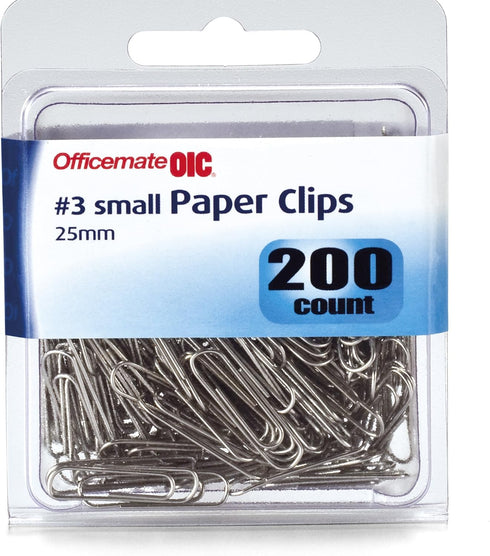 Officemate Small #3 Paper Clips, Silver, 200 Clips in Pack (97219)