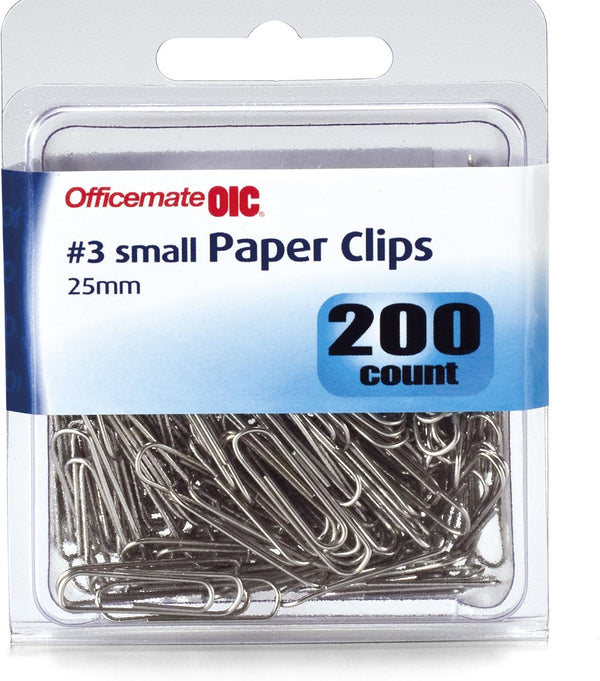 Officemate Small #3 Paper Clips, Silver, 200 Clips in Pack (97219)