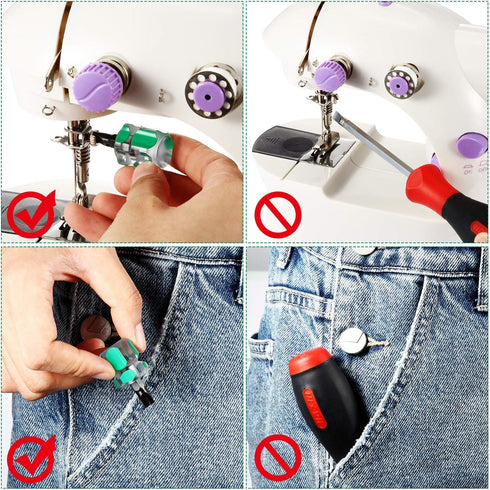 Sewing Machine Screwdriver Mini Short Tool Kit, Includes Slotted/Flat Head and Cross Head Screwdrivers