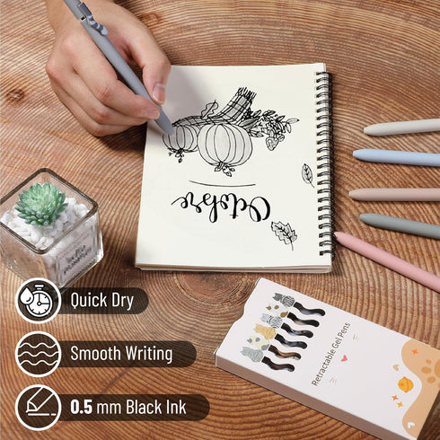 Mr. Pen Retractable Gel Pens, 6 Pack, Black Ink, Cat's Tail Fine Point 0.5mm Aesthetic Pens for Journaling