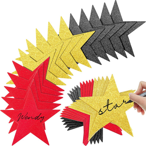 Gejoy 80 Pieces Glitter Star Cutouts, 6 Inches Length Paper Confetti for Classroom Wall Movie Party Decoration (Red,