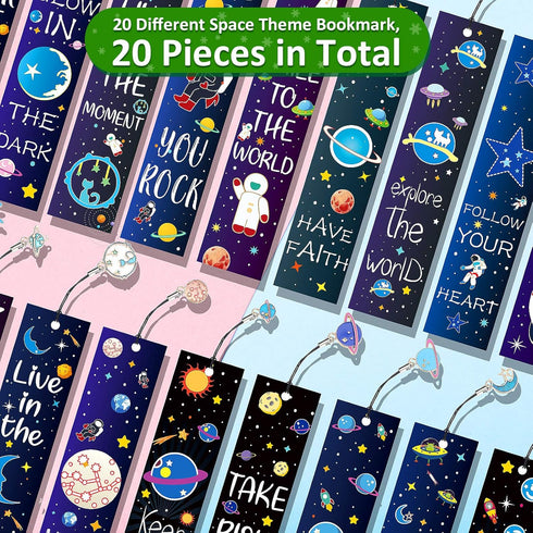 Zonon Space Theme Bookmarks with Inspirational Quotes Cards - Metal Charms Planet Rocket Space Ship, Reading Party