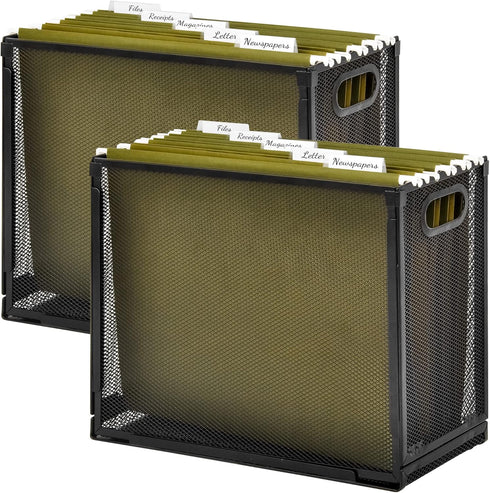 EASEPRES 2 Pack Desk Hanging File Organizer, Mesh Metal Letter-Size Desktop File Holder Box for Filing Folder Storage