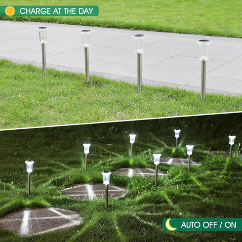 15 Pack Eyrosa Solar Lights Outdoor, Waterproof Stainless Steel Solar Stake Lights for Pathway Garden Yard Path Walkway